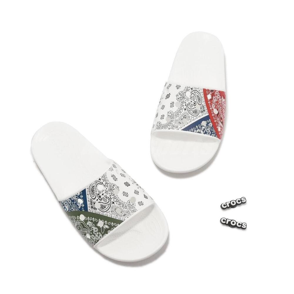 Crocs Classic Slide Bandana Multi White Sandals. Size 12